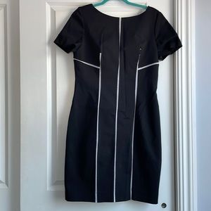 Women's Black Midi Sheath Dress with Contrast Piping